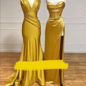 MARIGOLD CORSET COWL SATIN PROM PARTY EVENING FORMAL LONG LEG SLIT DRESS 7483